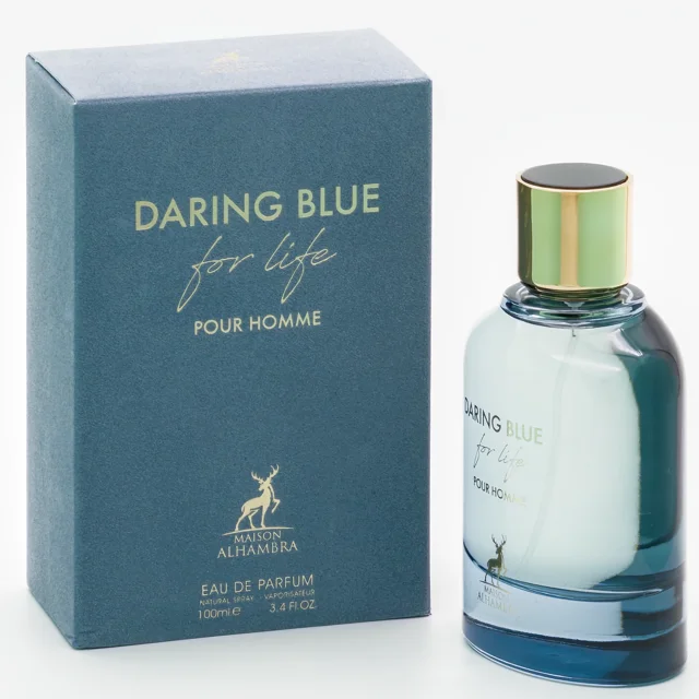 دیرینگ بلو فور لایف الحمبرا-Daring Blue For Life Maison Alhambra EDP 100ML-شیشه و جعبه عطر
