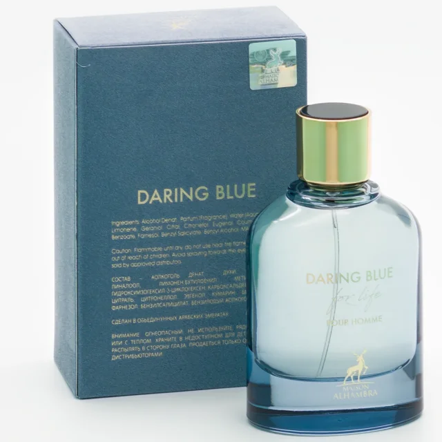 دیرینگ بلو فور لایف -Daring Blue For Life Maison Alhambra -شیشه و جعبه عطر-هولوگرام  اصالت کالا