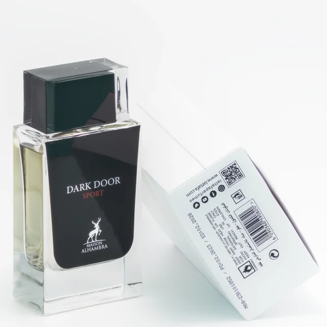Dark Door Sport Maison Alhambra EDP 100ML - شیشه و جعبه عطر از پاییین و بارکد و بج نامبر