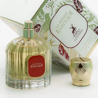 لا رژ باروک-La Rouge Baroque Maison Alhambra EDP 100ML-جعبه تکیه داده به شیشه عطر-درب عطر
