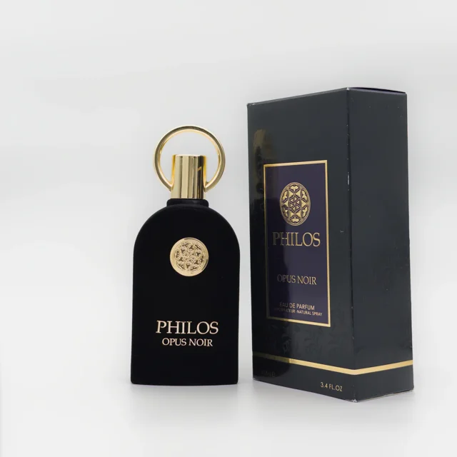 فیلوس اپوس نویر الحمبرا - Philos Opus Noir-بطری وجعبه عطر کنار هم