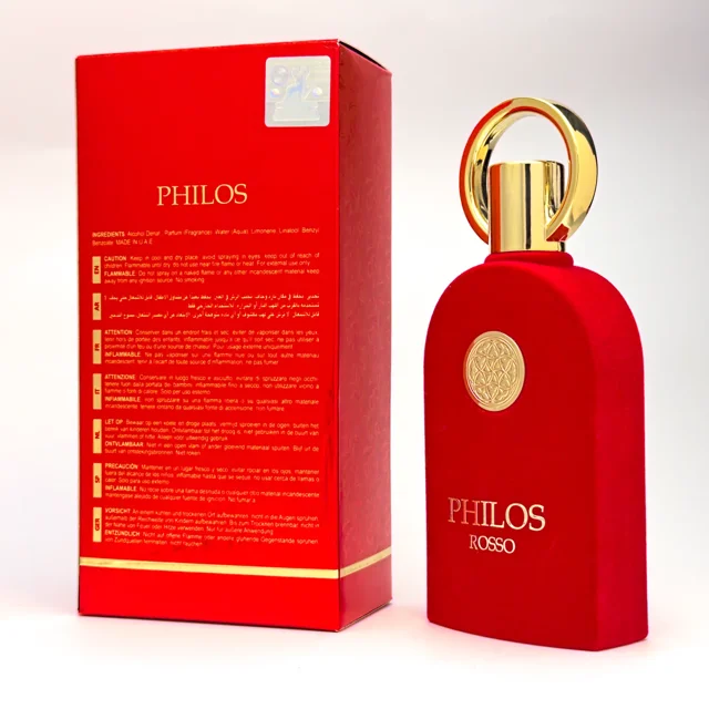 Philos Rosso Maison Alhambra EDP 100ML - فیلوس رو سو الحمبرا -  بطری و جعبه عطر  و لیبل اصالت کالا